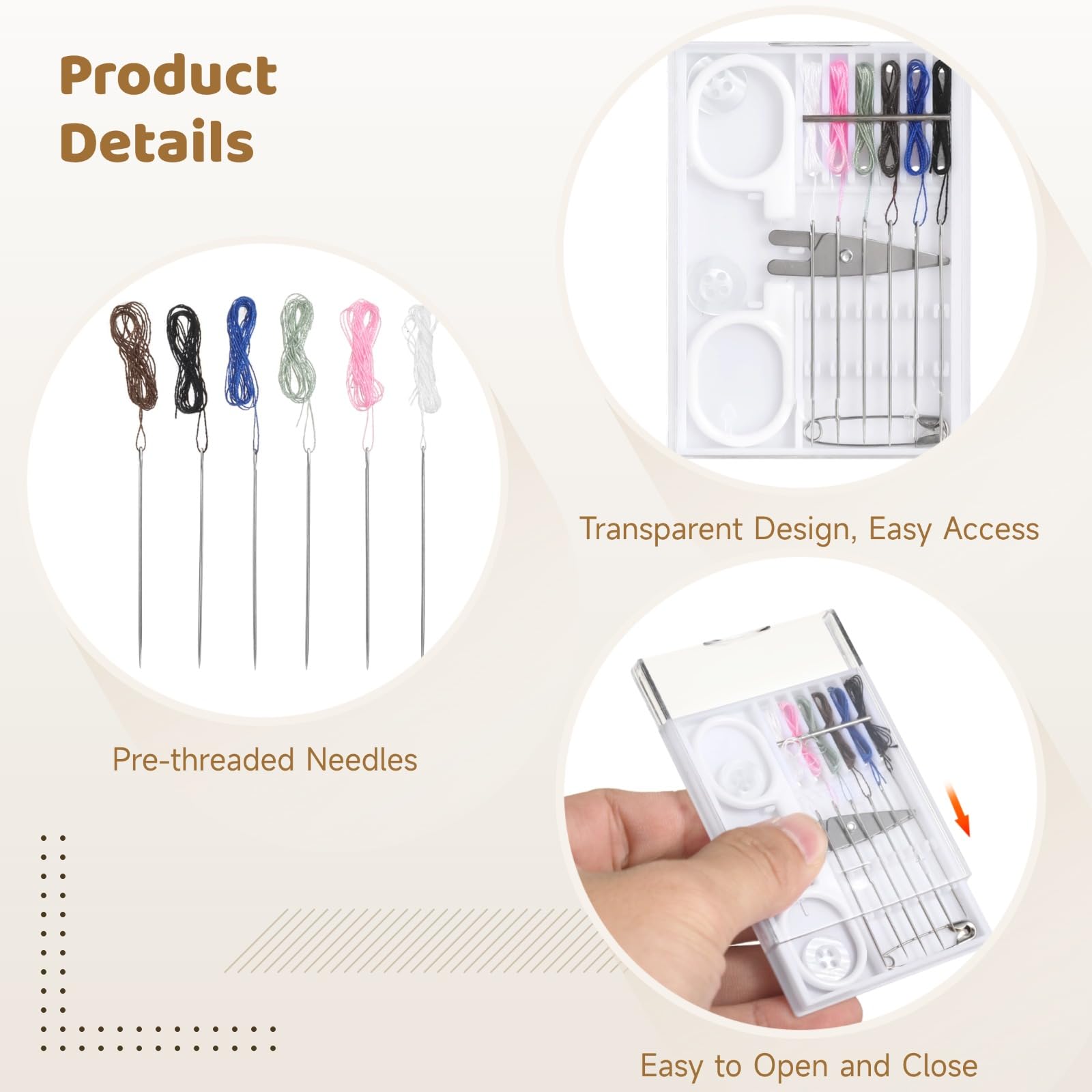 48 mini kit da cucito con forbici, kit da cucito da viaggio, aghi pre-filettati, fili di 6 colori, bottoni, perni inclusi, kit da cucito portatile per casa, viaggi, emergenza