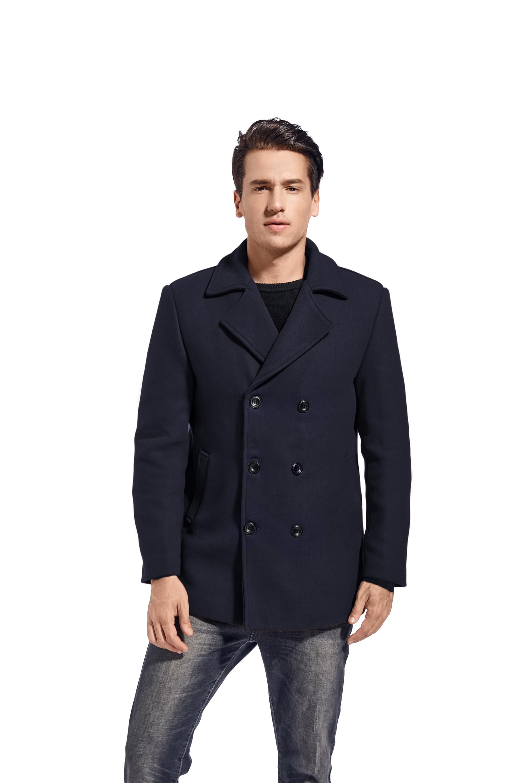 FTCayanz Cappotto invernale da uomo slim fit trench doppio petto caldo misto lana cappotto