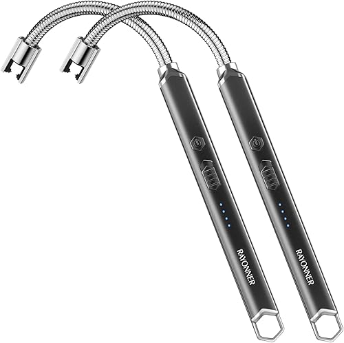 RAYONNER Encendedor eléctrico de vela largo y flexible, con cuello de plasma, resistente al viento y sin llama, recargable por USB con interruptor
