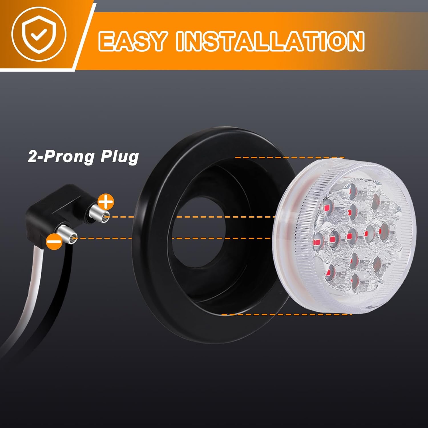 2.5" Round LED Side Marker Clearance Lights, 10Pcs 13 LED Trailer Truck Lights with Rubber Grommet and Wire Pigtail for 12V Truck Trailer RV Clear Lens with Reflectors, DOT Approved