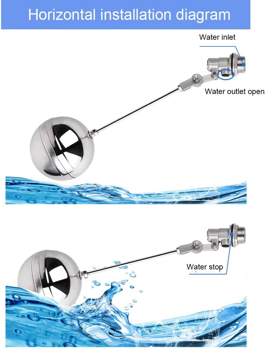 304 Stainless Steel Float Valve 1/2 3/4 1 1.2 1.5 2Inch Water Tank Ball Valve for Hot/Cold Water Level Control(1.5inch)