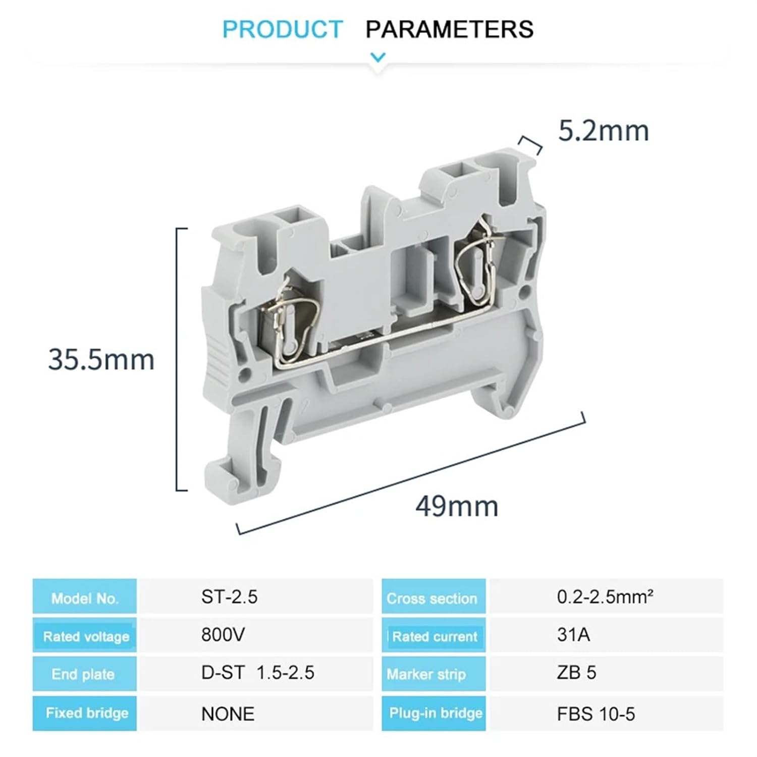 10Pcs ST2.5 Spring-cage Connection 2.5 mm² 14 AWG Wiring Pull Wire Electric Connector DIN Rail Terminal Block ST 2.5(Orange)