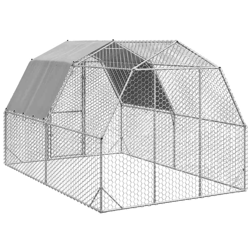 Kurnik z dachem, stal ocynkowana, 2,5 x 4 x 2,25 m, odporny na warunki atmosferyczne wybieg z wytrzymałą metalową ramą i zamykanymi drzwiami, idealny do ogrodu, na zewnątrz, dla małych