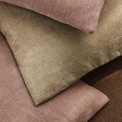 Image of Foindtower Pack of 2 Textured Chenille Throw Decorative Pillow Covers Square Accent Solid Cushion Cover Neutral Farmhouse Pillow Case for Couch Sofa Bedroom Living Room 16x16 Inch,Dusty Pink