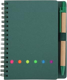 ノート ポータブル シンプル ダブルコイル レザーノート 学生用ノートパッド 差し込みペン付き ビジネス オフィス 文房具 (緑)