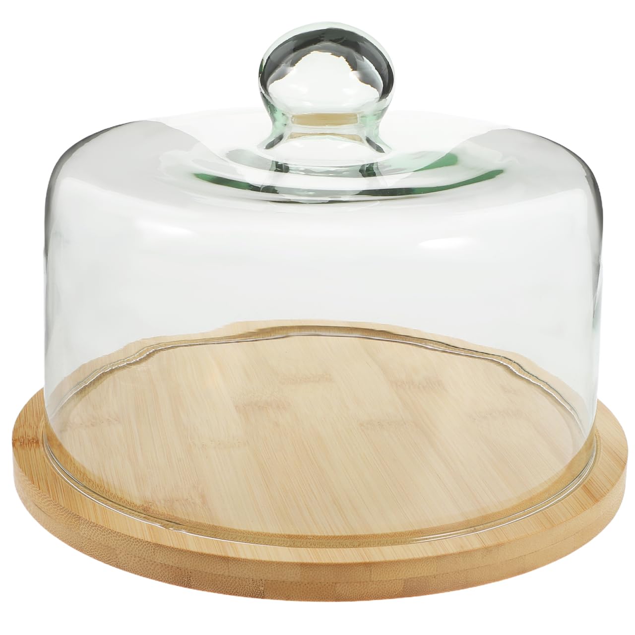 Holibanna Glass Cake Stand with Dome Lid Wooden Serving Tray Chocolate Cupcake Candy Bread Fruit Display Plate for Birthday Wedding Party Buffets 23.5CM