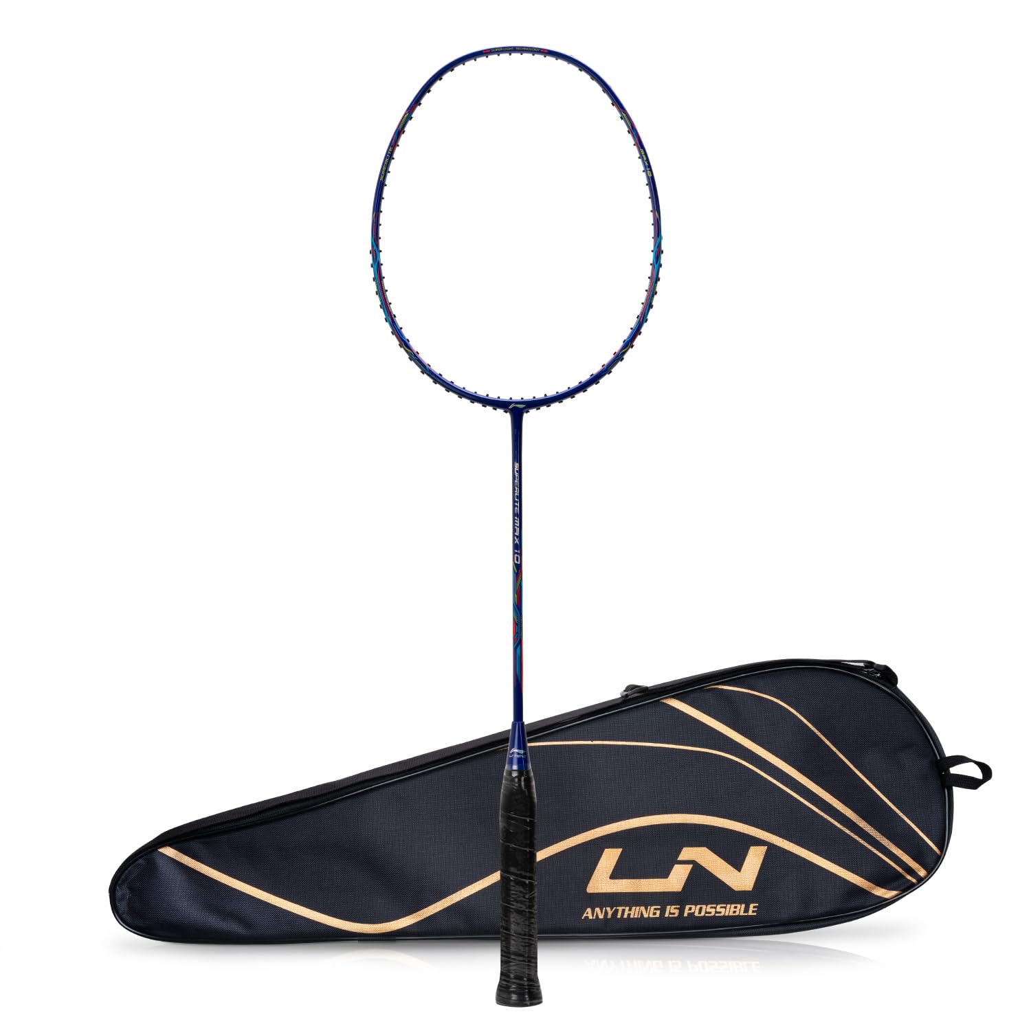 LI-NINGG-Force Superlite Max 10 Carbon Fibre Badminton Racket with Free Full Cover(80 Grams, 28 Lbs) (Navy/Silver/Red)