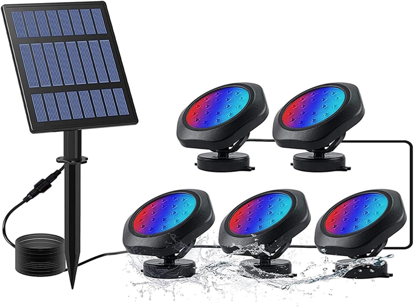 5 in 1 Waterproof IP68 Ponds Light RGB Solar Underwater Submersible Lamp Super Bright for Pool Fountain Aquarium Tank (Color : 2 Heads)