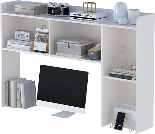 Estantería de escritorio de madera, estante de almacenamiento de escritorio independiente con borde superior para escritorio de computadora,