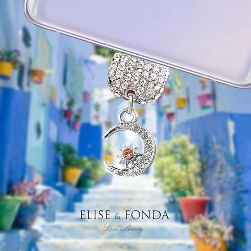 Miniatura 2 de ELISE & FONDA TP219 Tipo-C Puerto de carga USB Crystal Anti Dust Plug Tiny Moon and Star Cell Phone Charm para Samsung GalaxyOnePlusXiaomioppo