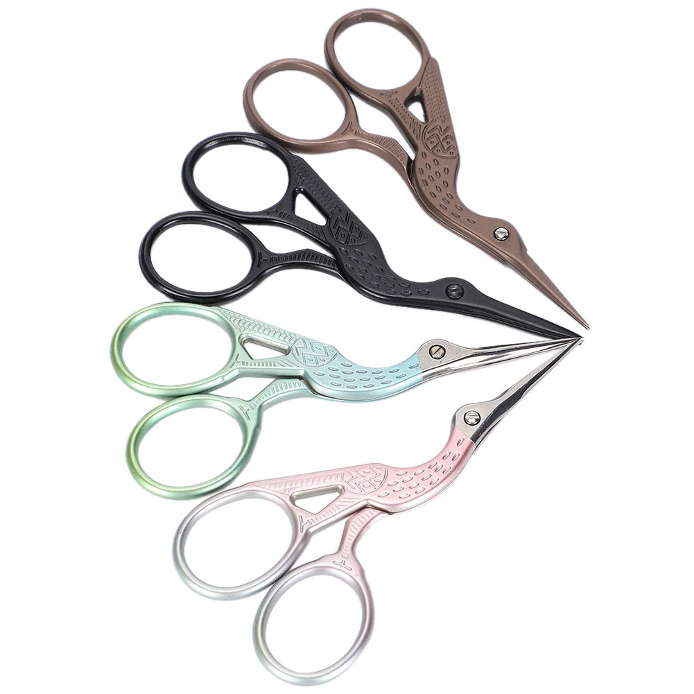 4Pcs Mini Craft Scissors Set, Vintage Stork Shape Cutting Scissors for Embroidery Sewing Cross Stitch, 3.5inch Stainless Steel