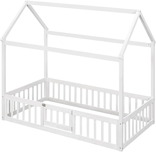 Miniatura 35 de RUNNA Marco de cama de madera de tamaño matrimonial con valla, para niños, adolescentes, niñas, niños, (Natural-Thinck 4col) Natural-Thinck