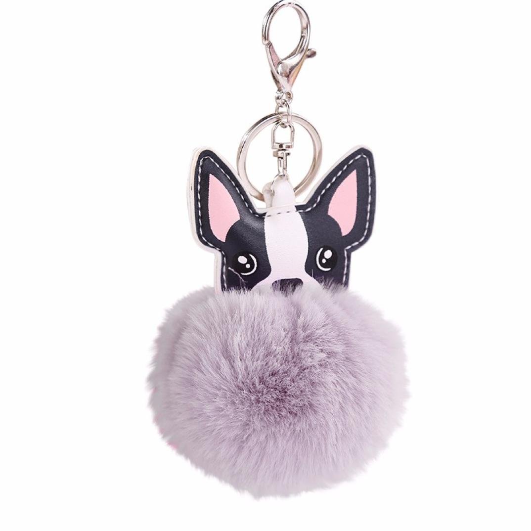 WYXlink Key Chains For 1PC 8CM Cute Dog Keychain Pendant Women Key Ring Holder Pompoms Key Chains Pendant Jewelry Accessories Collectors Gift (approx 8X8cm, Grey)