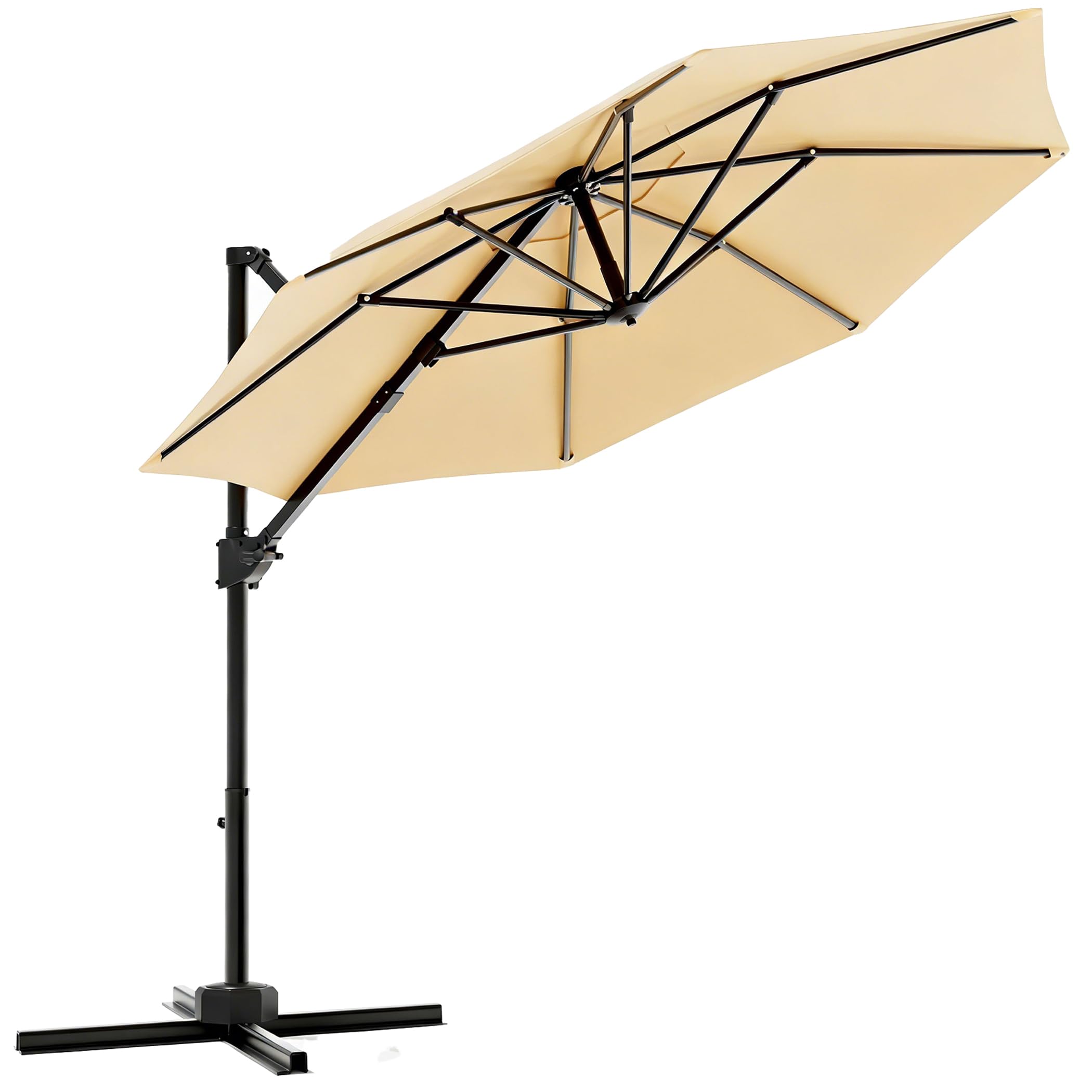 Devoko 3.25x3.25m Garden Parasol with Crank Tilt, Cantilever Umbrella, Waterproof UV Resistant Outdoor Shade for Patio Lawn, Upgraded Metal Pole, 8 Ribs Aluminium Frame, Includes Cover,Beige