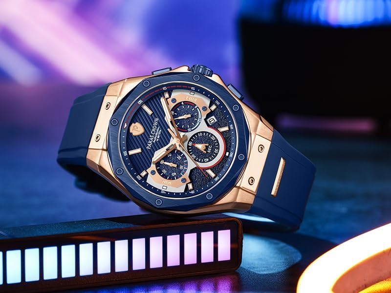 Mens Watches Fashion Luxury Quartz Waterproof Chronograph Wrist Watches for Men Silicone Strap Stainless Steel Case - Image 3