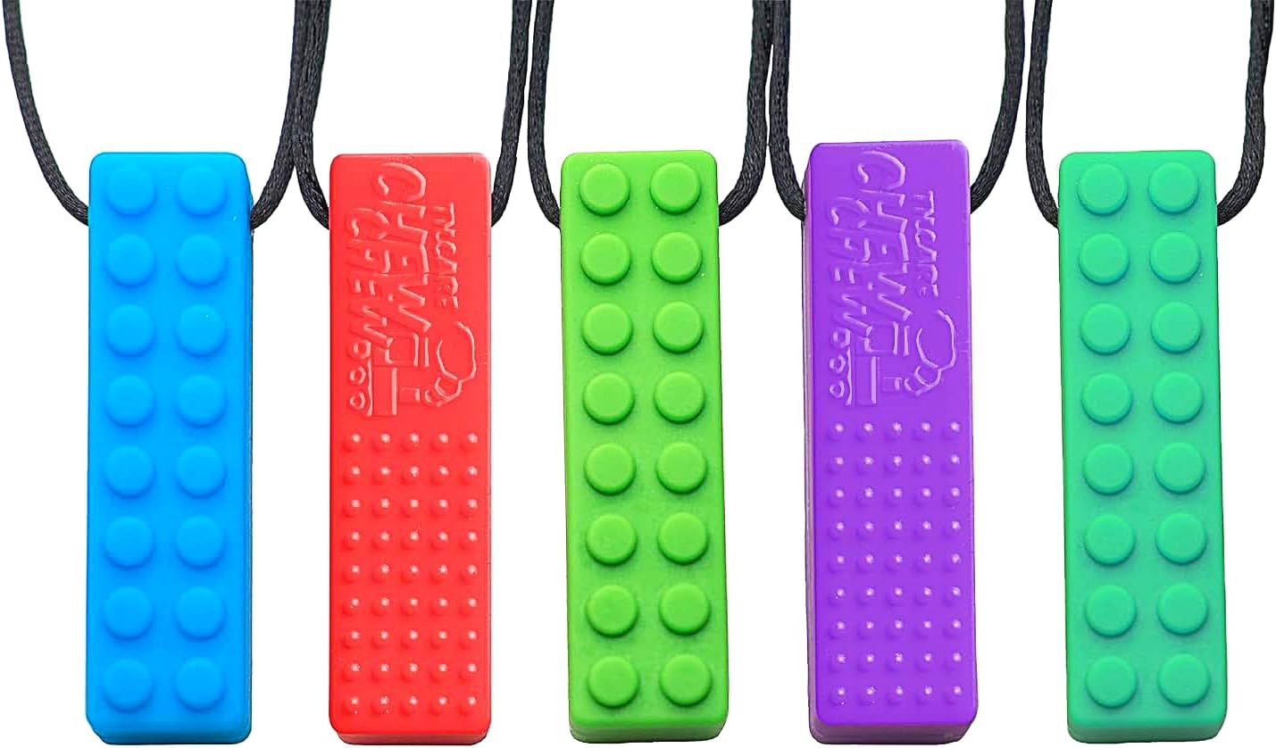Tilcare Chew Chew Sensory Necklace – Best for Kids or Adults that Like Biting or Have Autism – Perfectly Textured Silicone Chewy Toys - Chewing Pendant for Boys (5-Pack)