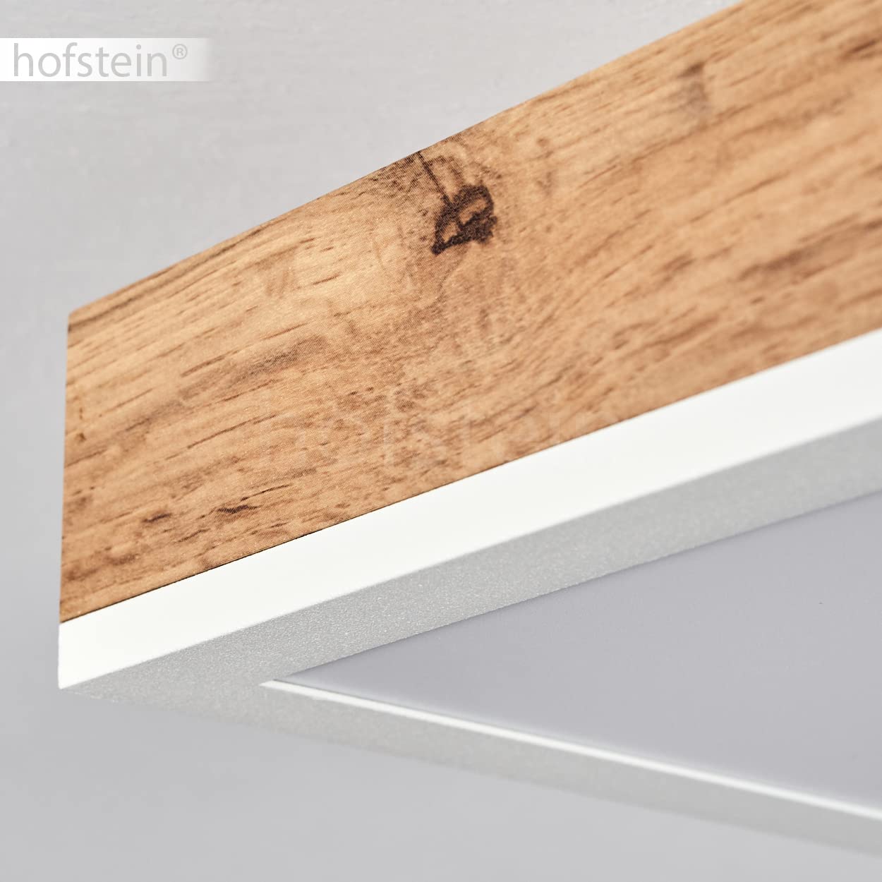 Plafón LED Salmi, plafón de metal/MDF/plástico en blanco/madera/marrón, panel LED regulable/cambiable de color de luz con mando a distancia, 150-2250 lúmenes, 2700-6500 Kelvin, 1 x LED 36 vatios