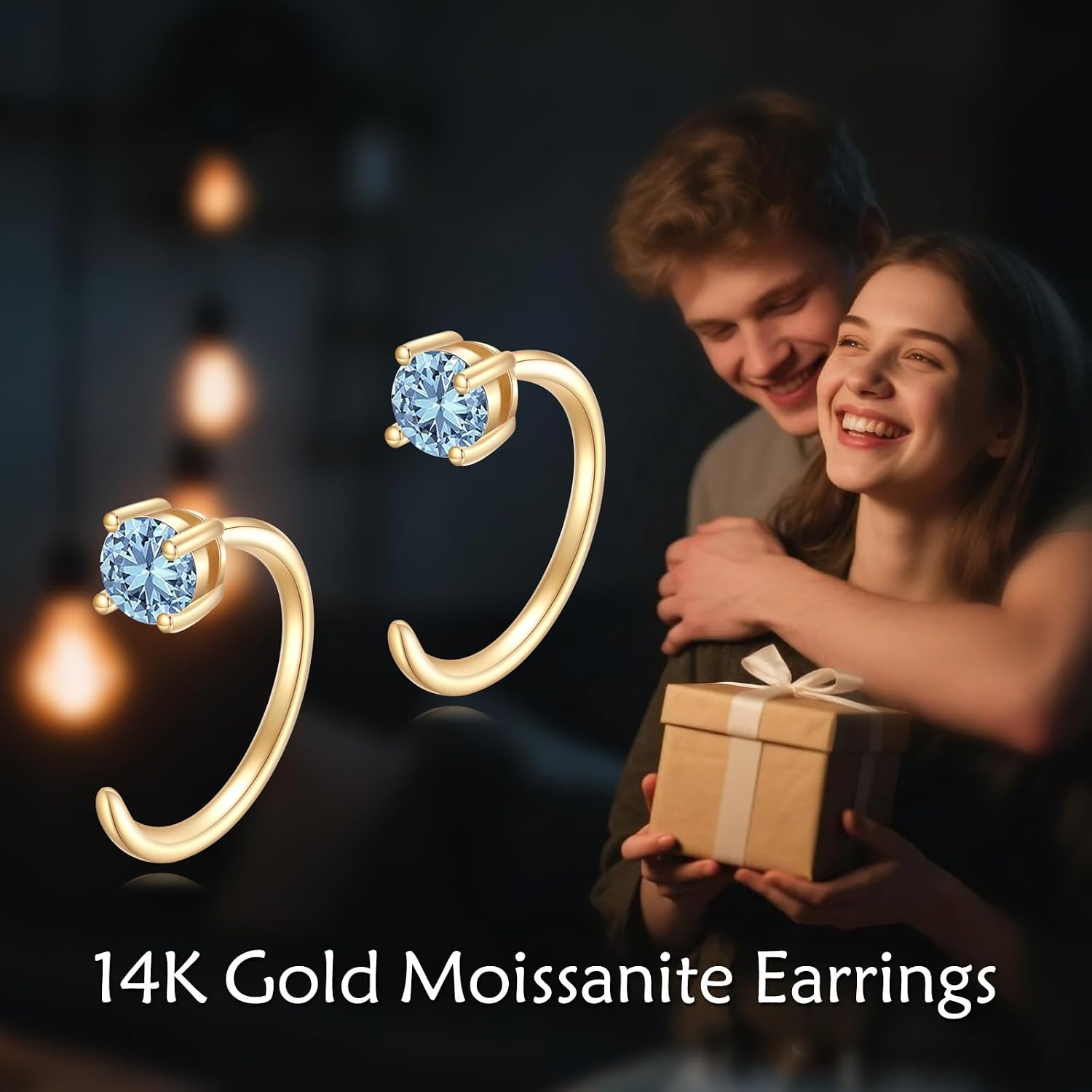 10K Solid Gold Huggie Half Hoop Birthstone Earrings for Women, Gold Colored Gemstone Tiny Cartilage Earring Hypoallergenic Jewelry Anniversary Birthday Gift 10mm