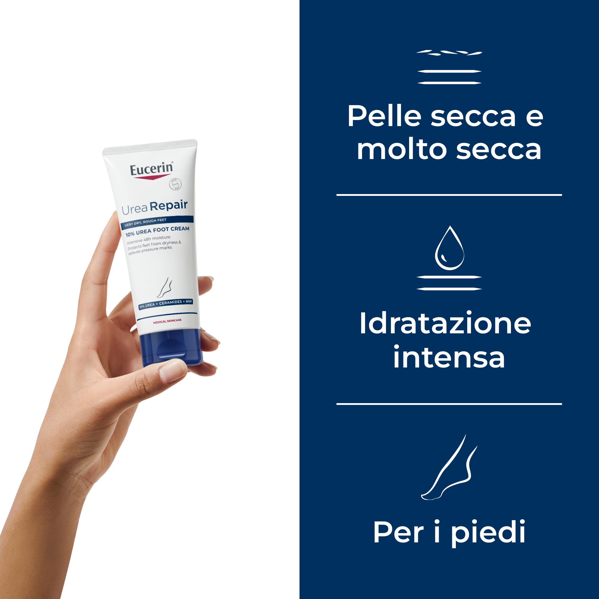 Eucerin Urea Repair Crema Piedi 10% 100 ml, Crema talloni e piedi idratante 48h, Formula con 10% Urea e Ceramidi per un sollievo immediato dalla pressione dei calli pelle secca e screpolata