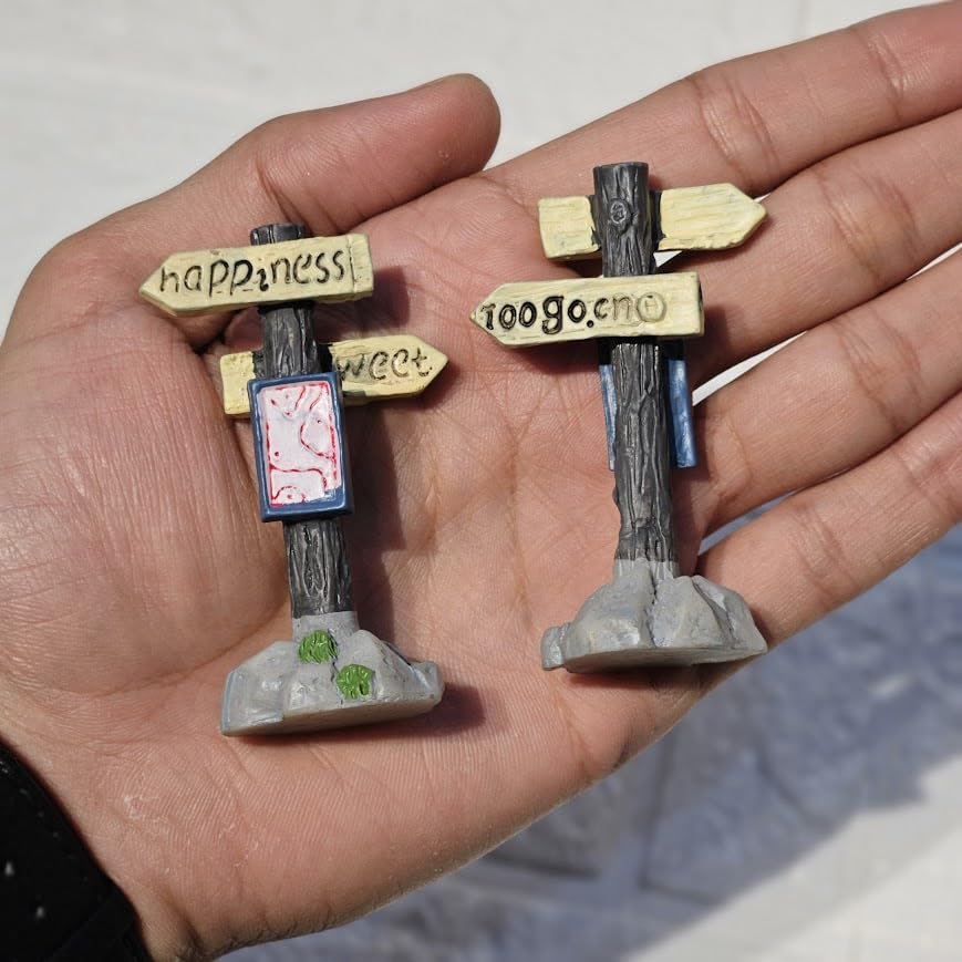 Image of Miniature Signboard Set of 2 for Mini Garden Decor, Fairy Garden Accessories, Dollhouse Decoration & DIY Crafts | Mini Toy Sign Boards for Terrariums, Planters & Gifting