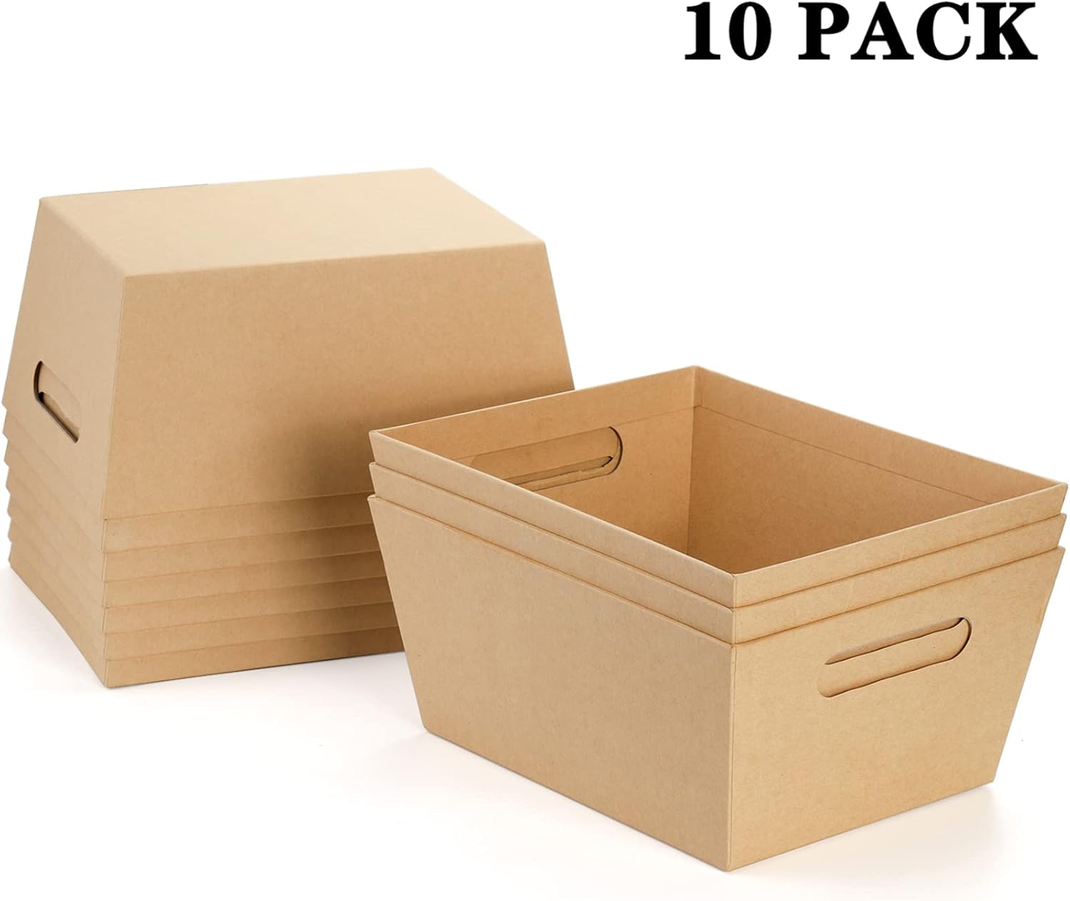 DEAYOU 10 Pack Gift Basket Empty, 10" x 8" Kraft Basket With Handle, 5 LB Cardboard Gift Baskets Market Tray, Large Brown Paper Baskets Holder Container for Wine, DIY, Food, Snacks, Crafts, Easter
