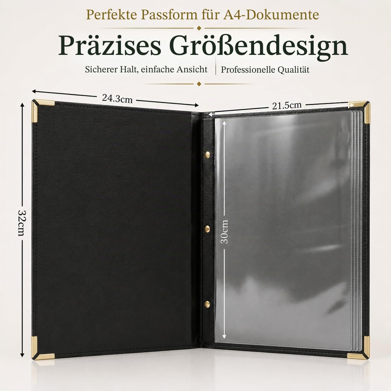 Premium Menühüllen, doppelseitige Kunstlederhalter, 3 Schrauben, goldfarbenes Ordnerdesign mit Eckenschutz, Komplettset für 14 Ansichten 7 Seiten, Weinkarten, Getränkekarten in Standardgröße,