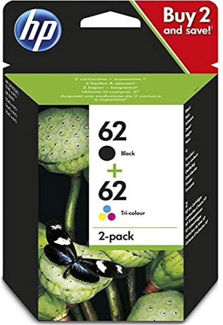 HP N9J71AE 62 Original Ink Cartridges, Black and Tri-color, Multipack, 2 Count (Pack of 1)