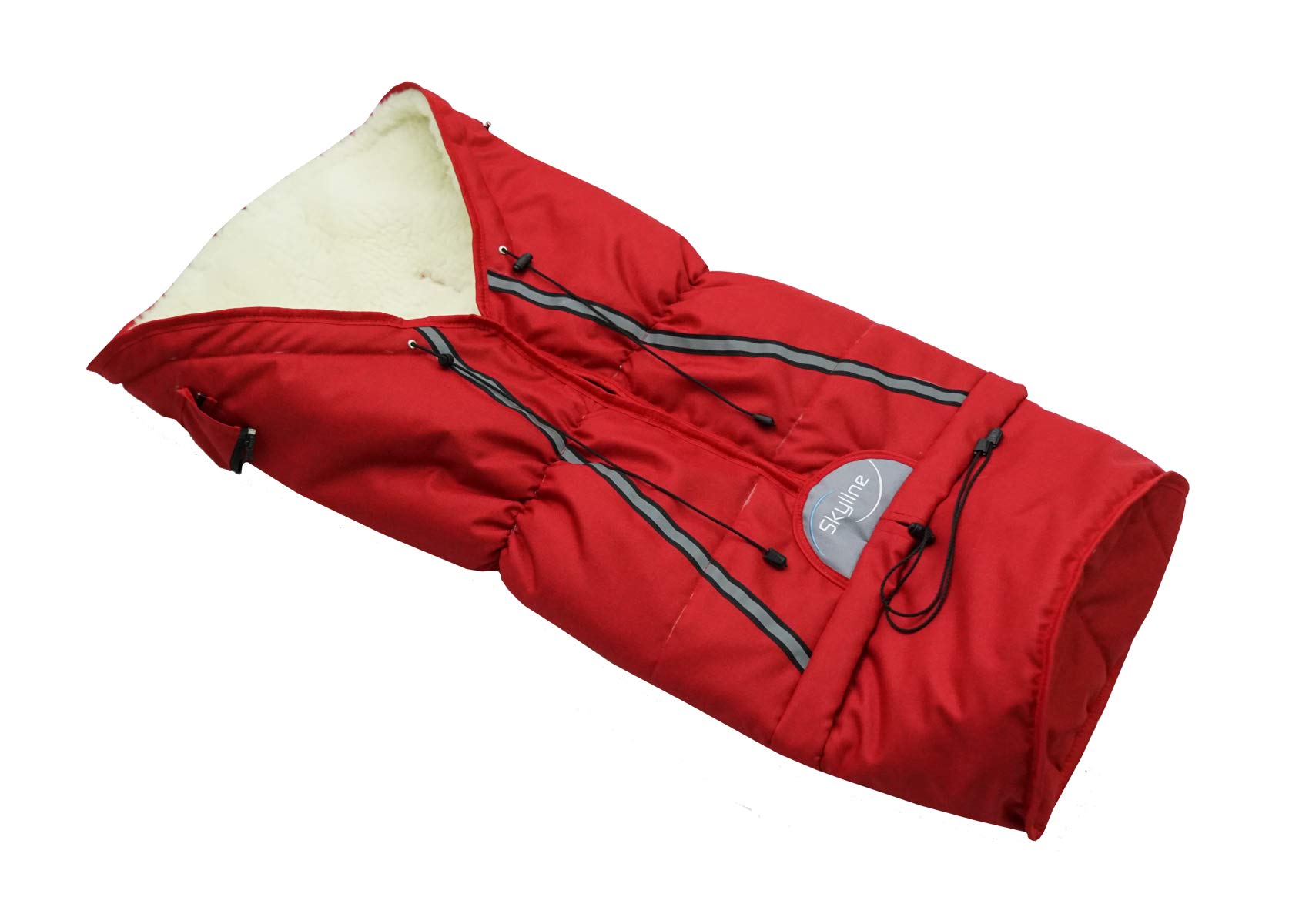 Skyline Slittino in legno per bambini, con schienale, slittino Davoser, in legno, con cintura di sicurezza, schienale e sacco a pelo invernale (Natur/Rosso)