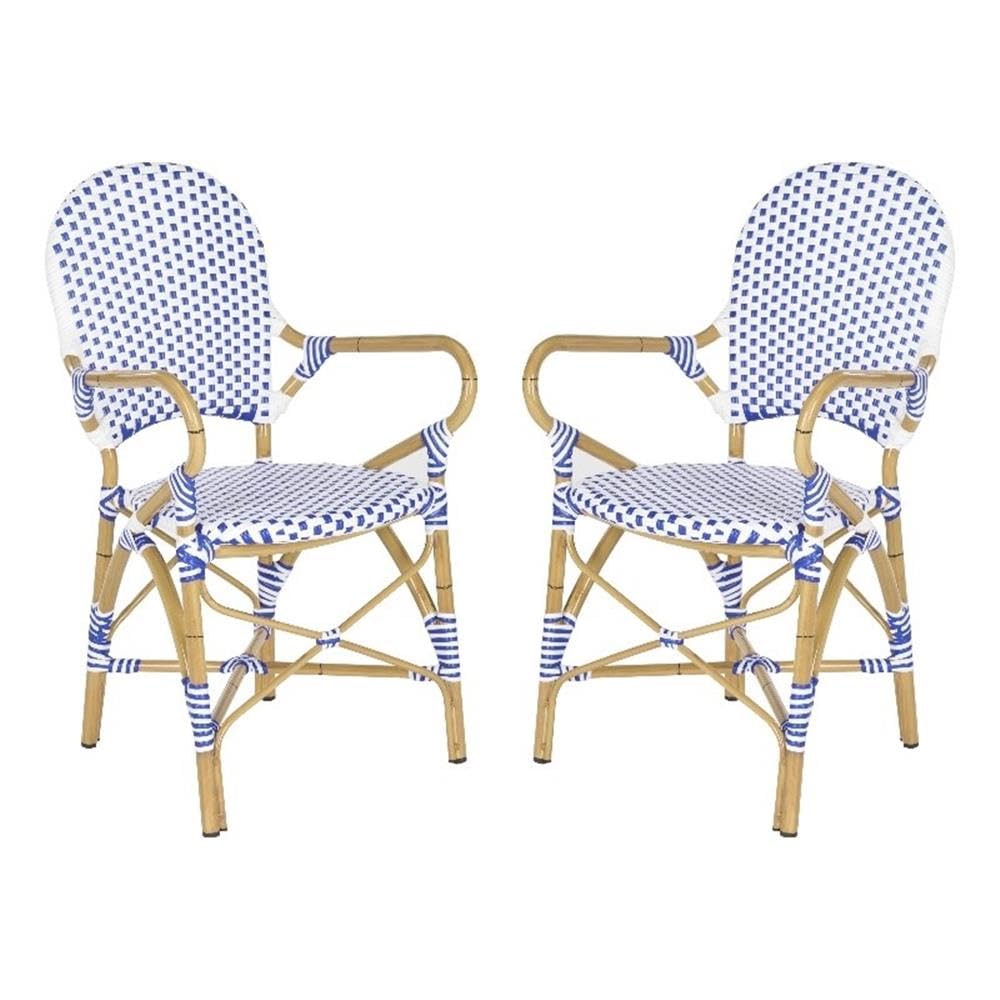 SAFAVIEH Home Collection Hooper Blue & White Indoor-Outdoor Stacking Arm Chair