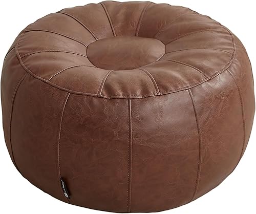 Miniatura 25 de Louis Donné Funda de puf sin relleno, taburete redondo otomano para reposapiés, puf de almacenamiento, puf de piel sintética impermeable, reposapiés