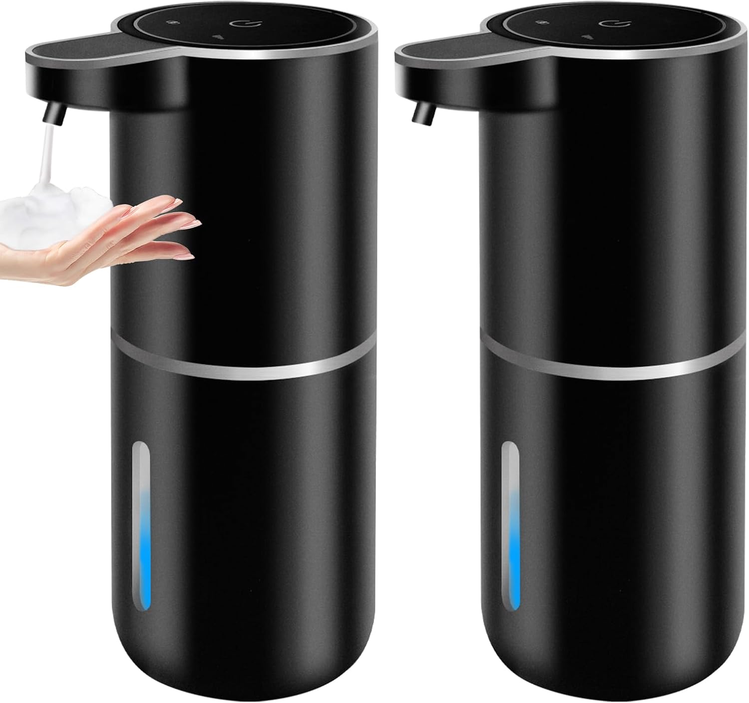 2 Pack Automatic Soap Dispenser,12.8oz/380ml USB Rechargeable 4 Level Adjustable Electric Hand Soap Dispenser for Bathroom,Kitchen,Hotel,Restaurant(Black)