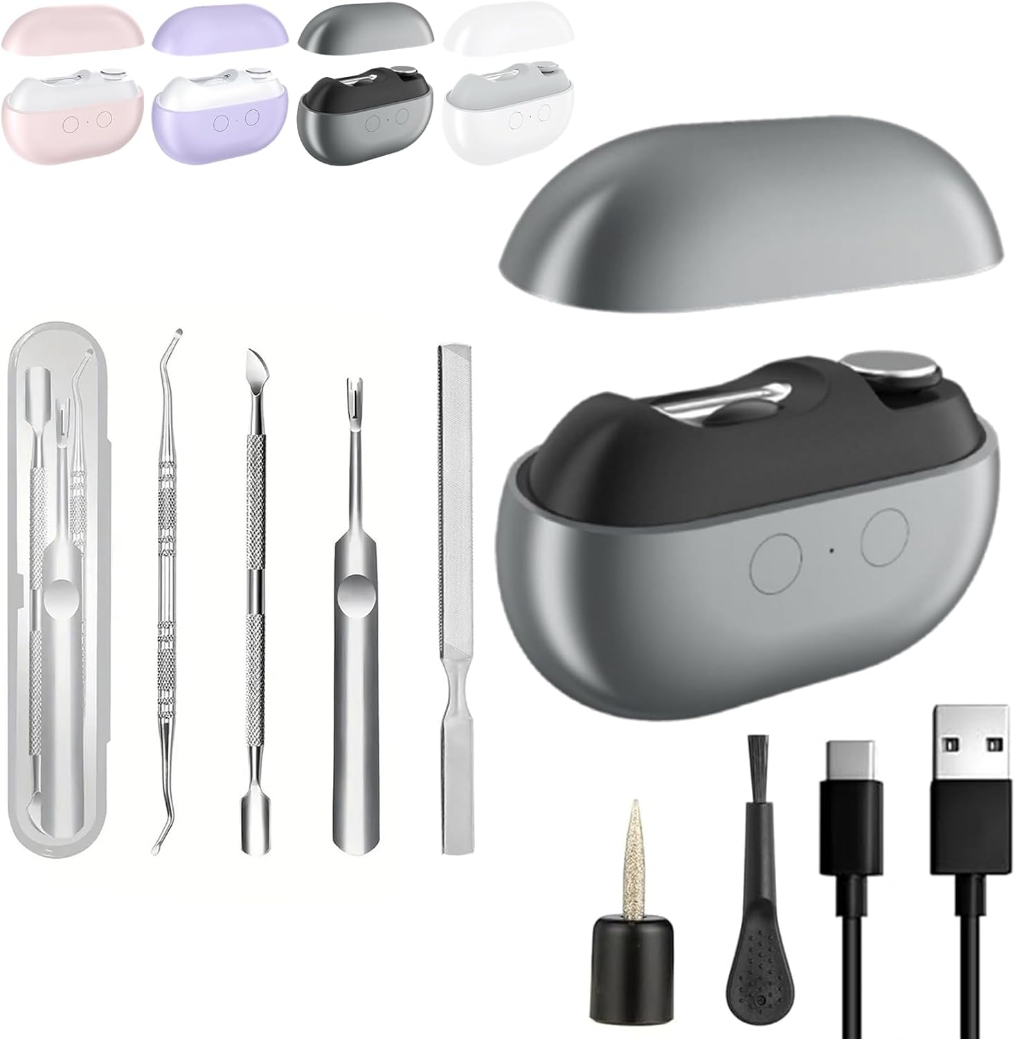 Vueeze EasyClip Smart Nail Clipper - Integrated Shear/Grinding System, LED Safety Lighting, Electric Nail Clippers for Seniors, Two Grinding Heads Suitable for Large Areas and Crevices (Black)
