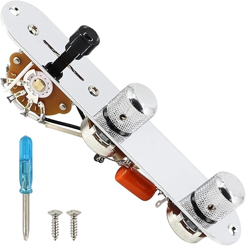 Miniatura 9 de Placa de Control Cargada para Guitarra Eléctrica Telecaster Precableada Interruptor de 3 Vías Potenciómetros 500K Botón de Tono y Volumen con Arnés