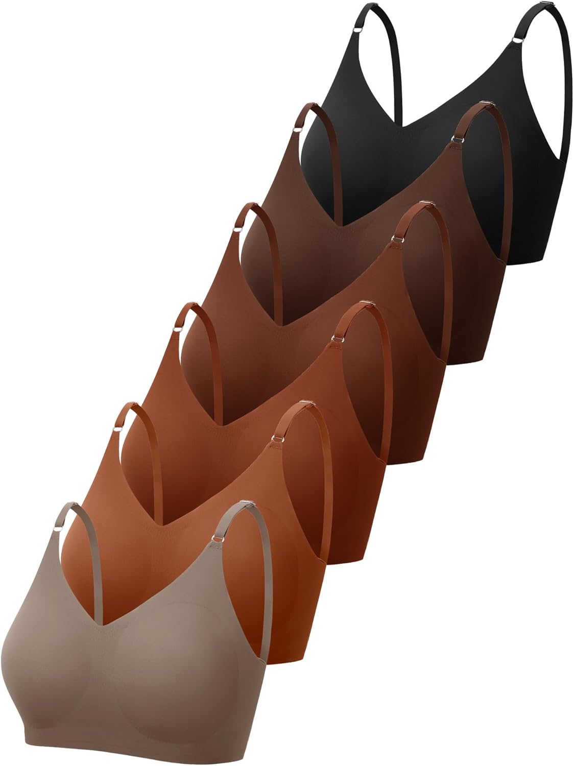 Bencailor 6 Pcs V Neck Bralettes Padded Seamless Bra for Women Wireless Cami Sports with Adjustable Straps