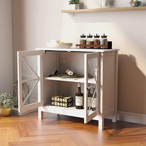 Miniatura 7 de RASOO Aparador con puertas de cristal, almacenamiento de buffet para el hogar, cocina, comedor, mesa de consola de armario, espresso (blanco)