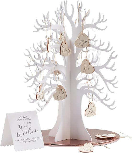 Ginger Ray Wooden Wishing Tree & Hearts Alternative Wedding Guest Book Beautiful Botanics, White