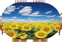 Vista 88 de Mantel ajustable de girasol, patrón de campo rural inspirado en el arte popular, casa de campo, granja, mantel impermeable para interiores y Verde