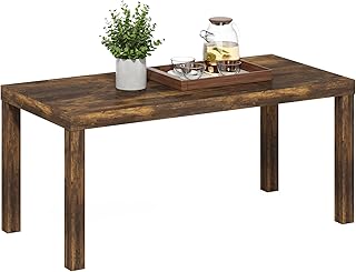 Furinno Classic Coffee Table, Modern Rectangle Coffee Table with Triple Thick Tabletop, Side Table for Living Room, Home Office, Amber Pine