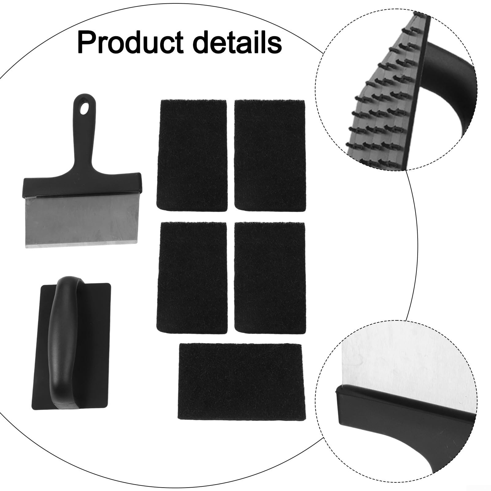 Kit de limpieza de plancha con raspador de acero inoxidable y cepillo compuesto para parrillas planas, sartenes y superficies de cocción de acero inoxidable