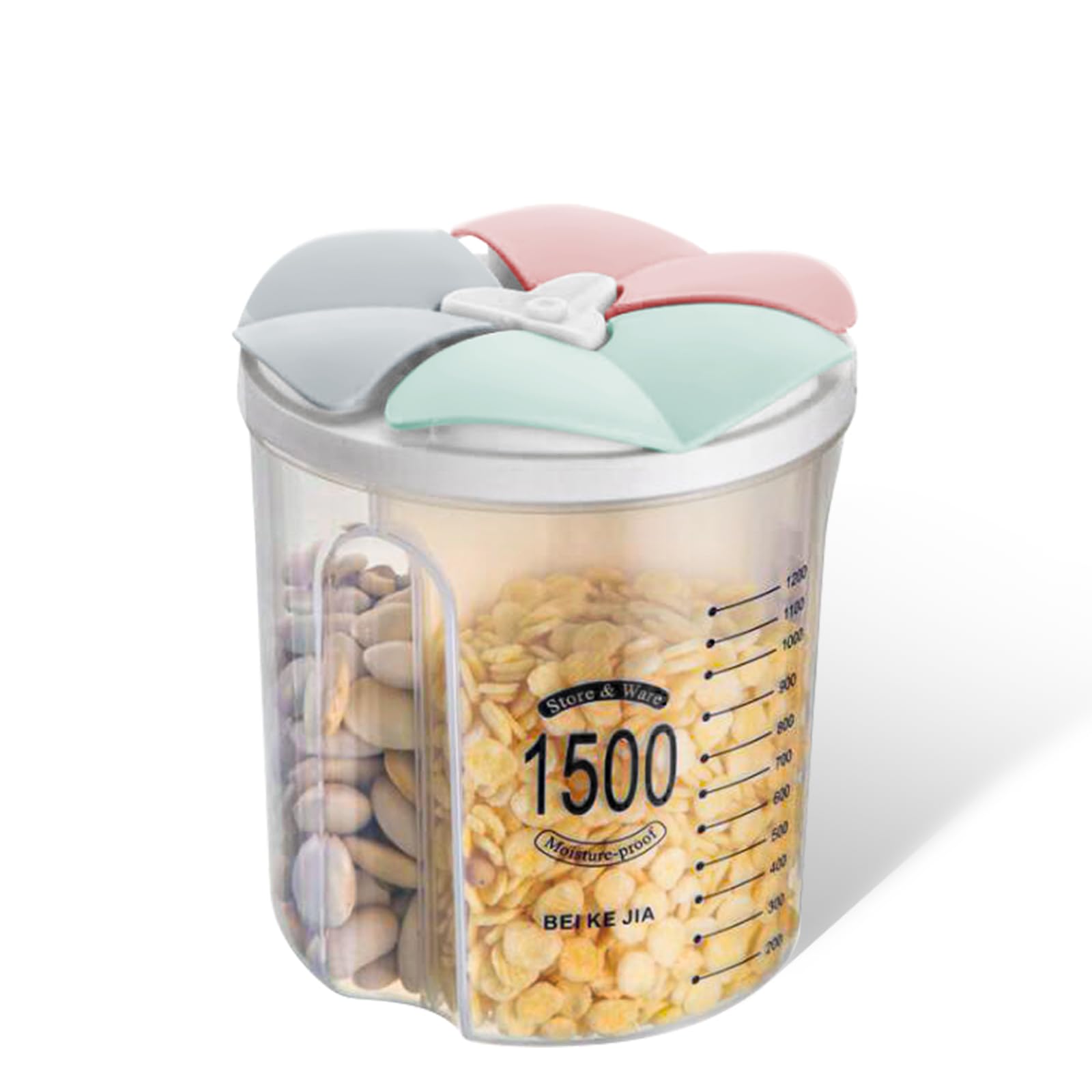 Yeswell Airtight Food Storage Containers, 3 Grids Sealed Jar Cereal Storage Box with Lids, Transparent Plastic Airtight Best Dry Food Storage Containers, Multiple Spaces Cereal Dispensers