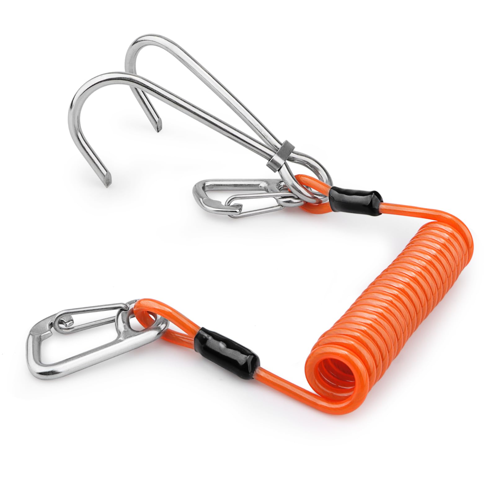 Pluzluce Scuba Diving Reef Double Hook, Drift Safety Telescopic Spring Rope Stainless Steel Reefing Hook with D Ring Carabiner for Drift, Diving,