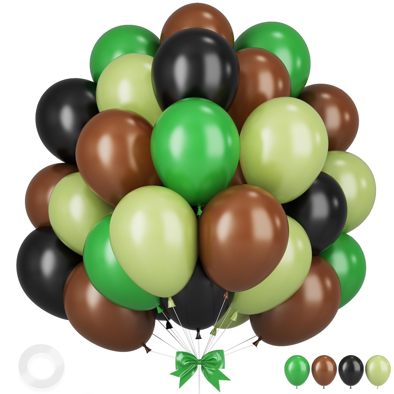 Dark Green Brown Balloons, 12 Inchs Avocado Sage Green Black Latex Balloons for Boys Kids Video Theme Jungle Safari Game Party Baby Shower Wedding