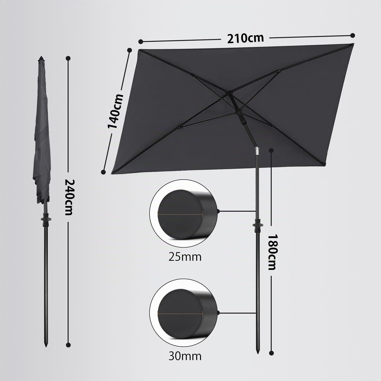 Sekey Ombrellone Parasole, per Giardino, terrazza, Protezione Solare UPF50+, Rettangolare