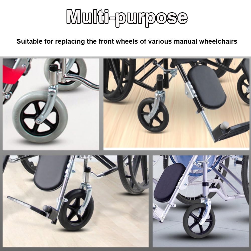 Ruedas para Silla de Ruedas de 6, 7 y 8 Pulgadas, Rueda Delantera de Repuesto para Silla de Ruedas con Horquilla Delantera de Acero y Tornillos, llanta sólida, antidesgaste (Gris,