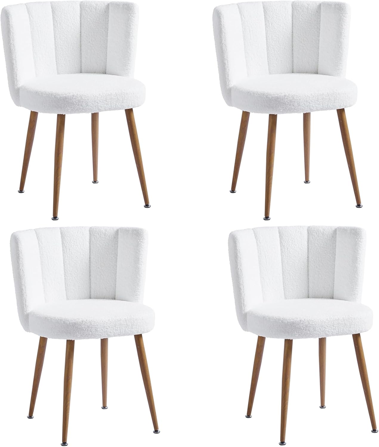 FMD White Sherpa Upholstered Dining Chairs Set of 2, Mid Century Modern Accent Chairs for Vanity Living Room