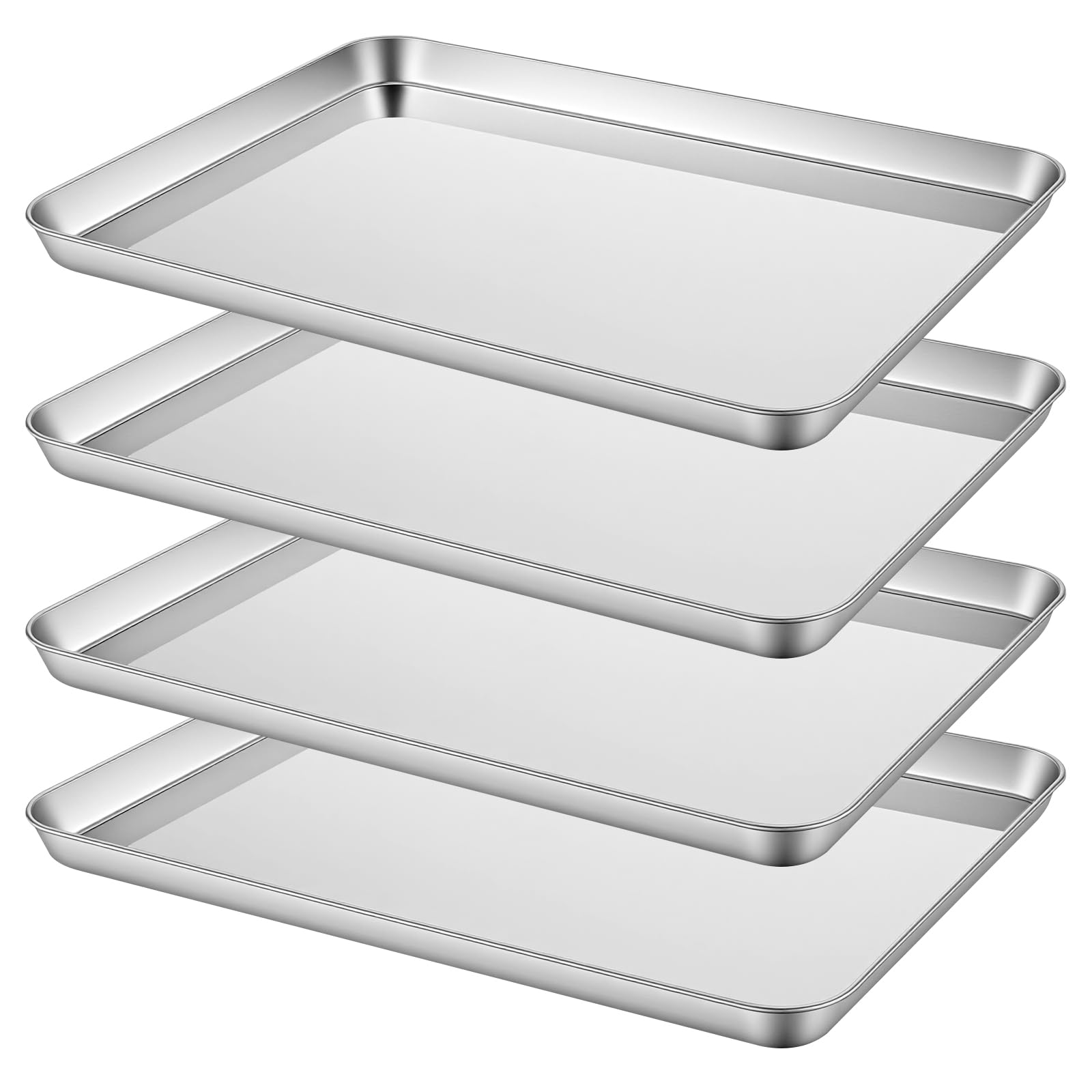 SOUJAP Lot de 4 plaques de cuisson rectangulaires en acier inoxydable argenté 40,5 x 30,5 x 2,5 cm