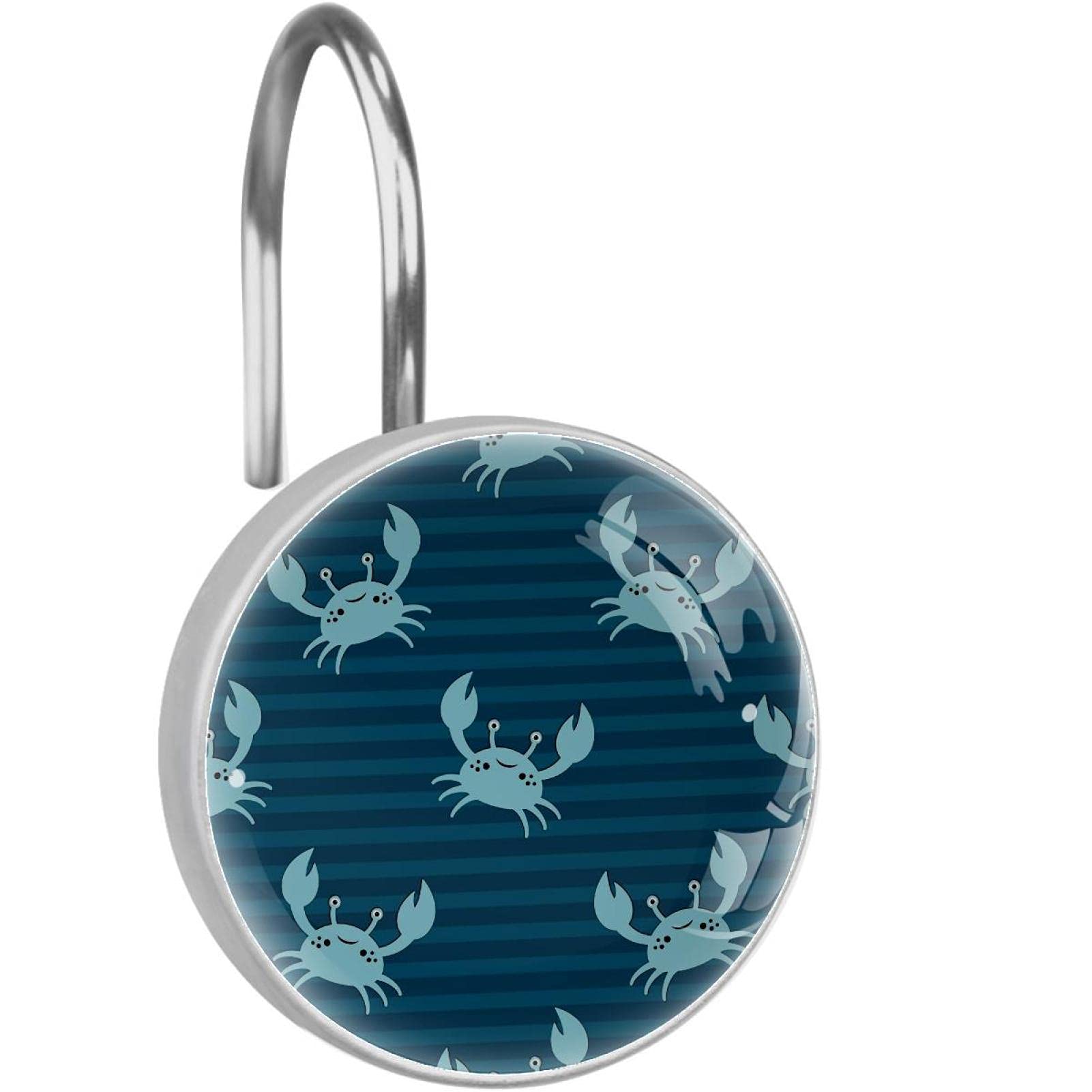 Crochets de rideau de douche en acier inoxydable durable à motif rayures bleues