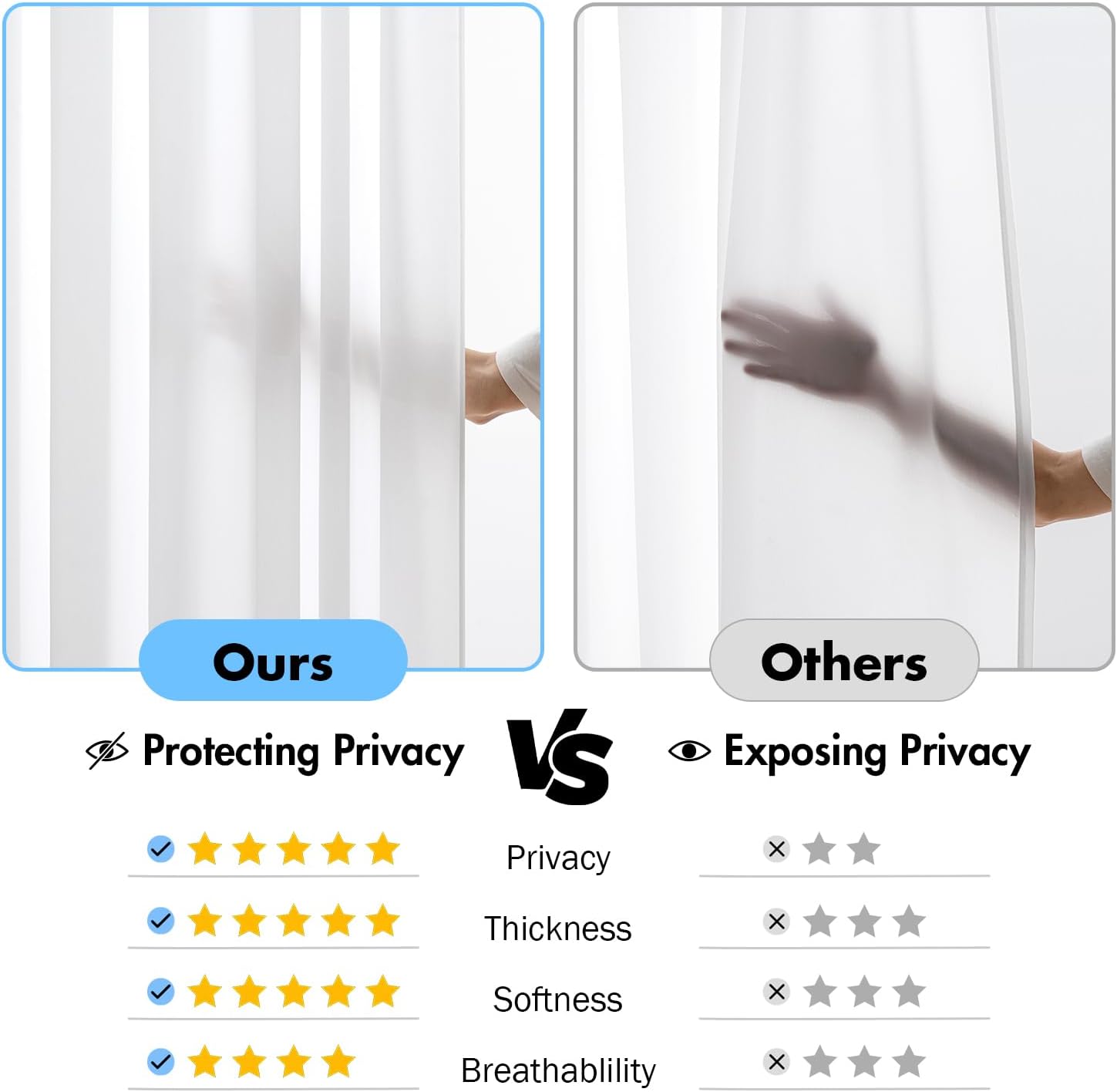 MIULEE White Privacy Sheer Curtains That Let Light in 102 Inches Long Non-See-Through Semi Sheer Curtains Light Filtering Window Curtain Drapes for Living Room Bedroom 2 Panels Set 42 X 102