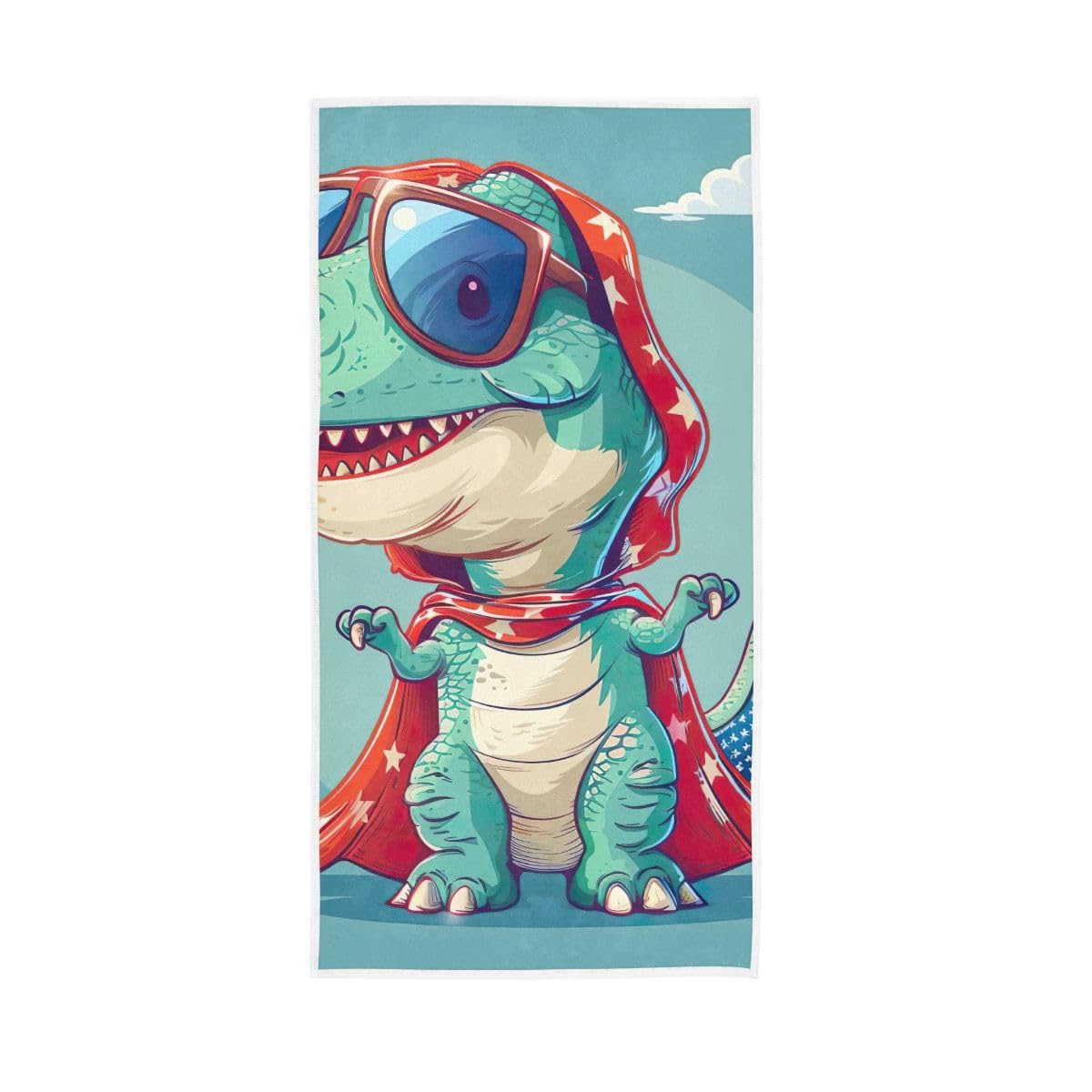 HUYGD Cartoon Dinosaur with Cape Hand Towel, Lightweight Towels for Hand, Face, Hair, Yoga, Kitchen, Bath 15 x 30 Inches
