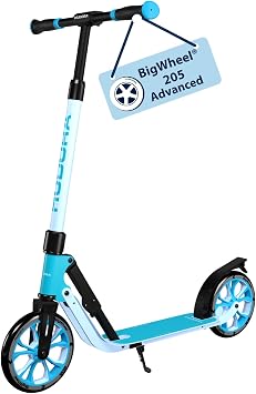HUDORA BigWheel 205 Advanced Kick Scooter Lightweight Folding Aluminum Scooter for Adults & Kids Height Adjustable Handlebar Supports Riders up to 220lbs Smooth Ride & Easy to Carry
